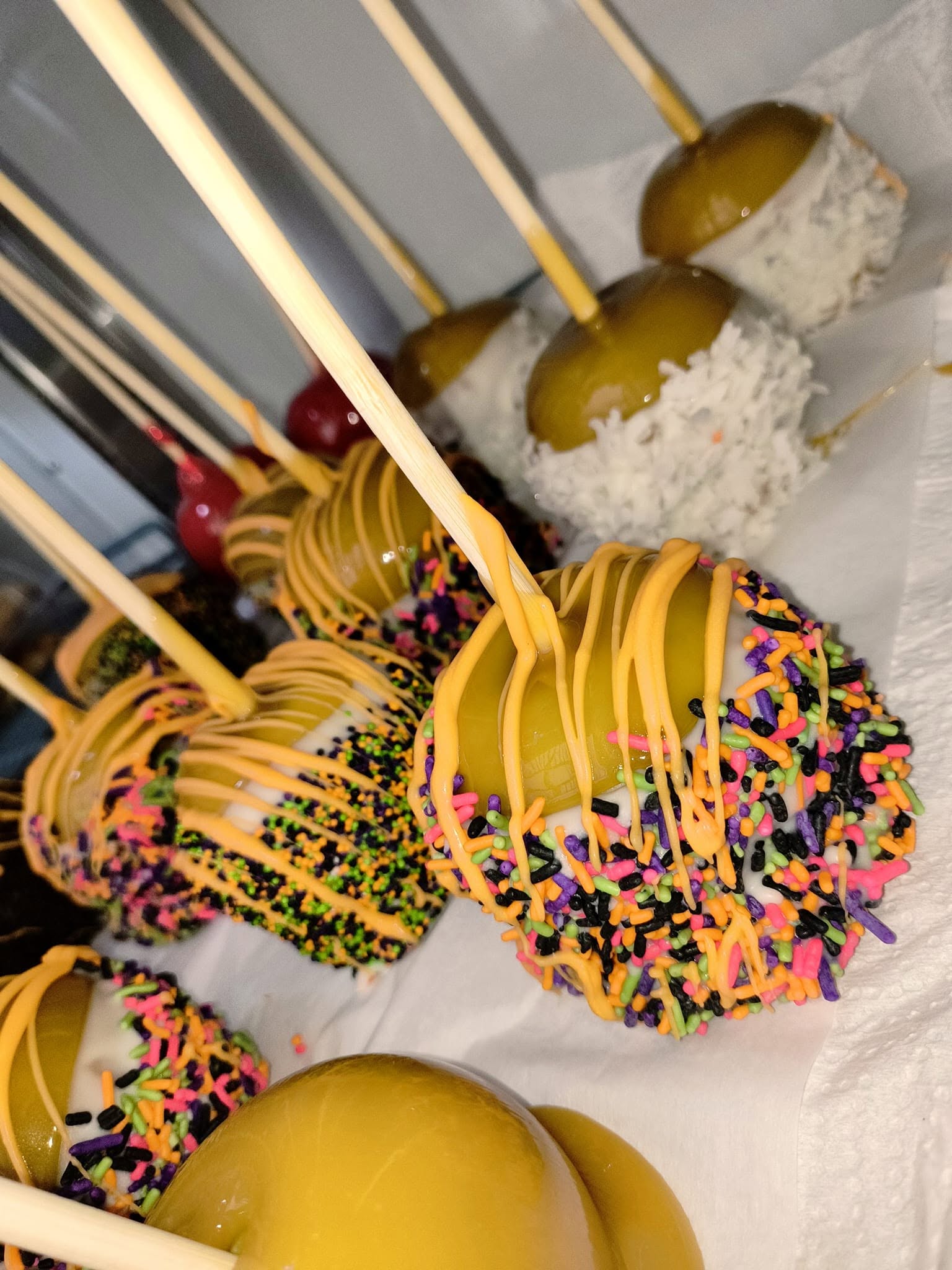 Candy-coated apples with colorful coating