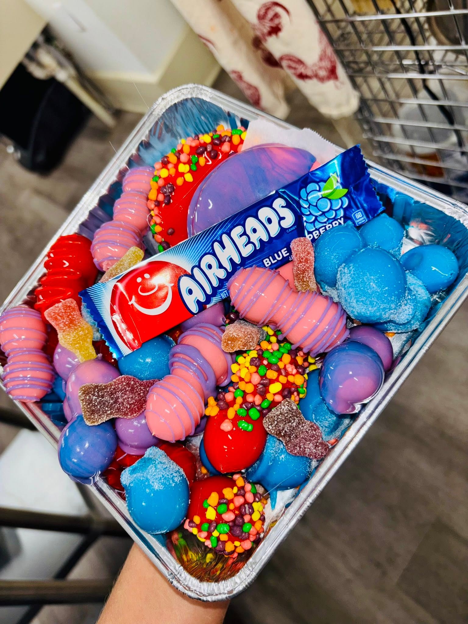 Vibrant candy-coated fruit platter spread