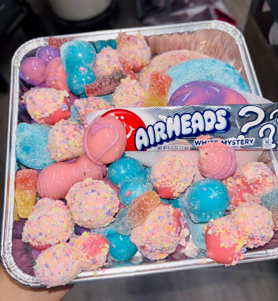 Candy-coated fruit platter with colorful sprinkles